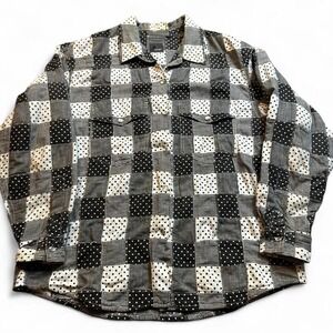 Vintage patchwork black and white checkered pearl snap shirt size‎ large